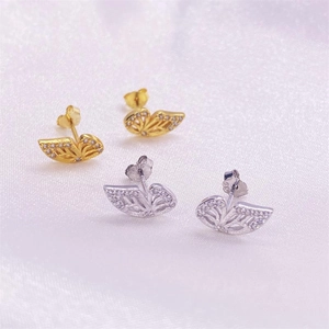 S925 sterling silver butterfly stud earrings with sparkling zircon for women in gold and silver
