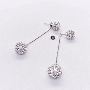 Elegant S925 sterling silver Shamballa threader earrings with pavé crystal balls