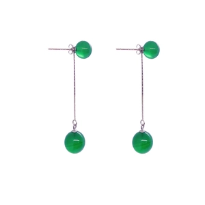S925 Sterling Silver Green Agate Tassel Drop Earrings For Women Fashionable Long Chain Round Bead Multi-way Ear Jewelry