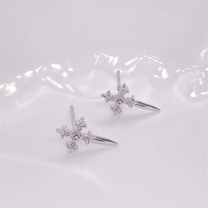 Minimalist S925 sterling silver cross stud earrings with vintage embossed metallic texture