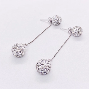 Sparkling S925 sterling silver tassel earrings with crystal pavé balls for women