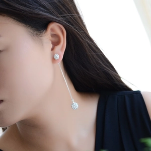 S925 sterling silver tassel drop earrings featuring sparkling full crystal paved balls