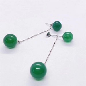 S925 sterling silver drop earrings with green agate beads and elegant long tassels