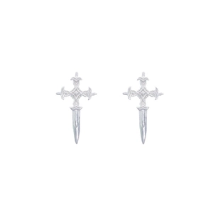Minimalist S925 sterling silver cross sword stud earrings with gothic punk style design