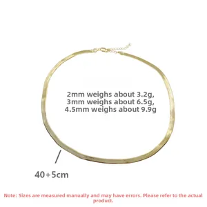 Flat herringbone blade chain in gold finish, widths of 2mm, 3mm and 4.5mm options
