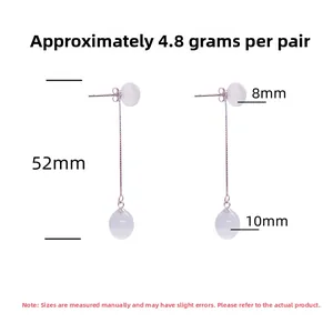 Detailed view of S925 silver threader earrings with 8mm and 10mm opal stone beads