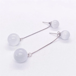 Elegant S925 sterling silver cat eye stone long drop earrings with minimalist chain