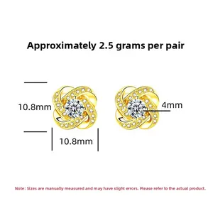 Detailed view of 10.8mm gold-plated clover earrings featuring twisted rope and pavé zircon