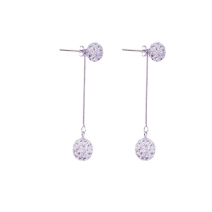 Sparkling S925 sterling silver long tassel earrings with pave crystal balls on white background