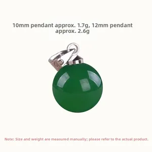 Macro detail of round green agate bead pendant with S925 silver clasp and 10mm-12mm dimensions