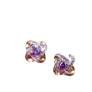 Sparkling S925 sterling silver clover stud earrings with purple zircon crystals