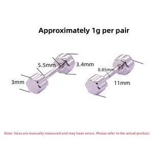 Detail view of S925 sterling silver screw back stud earrings with dimensions and weight