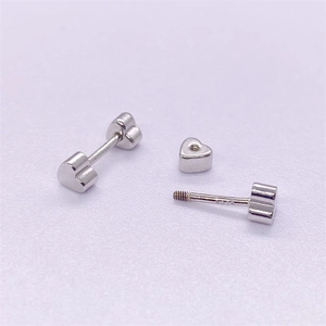 Polished S925 sterling silver double heart stud earrings with secure screw back closure