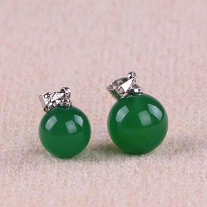 S925 sterling silver green agate round pendant necklace with high polished finish
