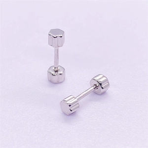 Polished S925 sterling silver screw back earrings with hexagon flower gear design