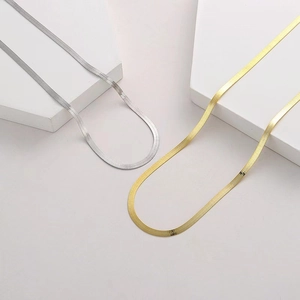 Flat S925 sterling silver snake blade chain necklace in gold and silver finish