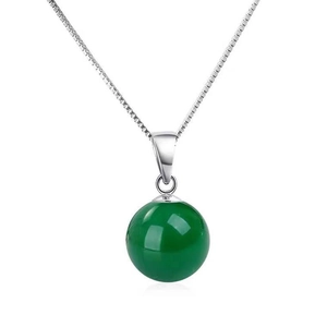 925 Sterling Silver Green Agate Bead Pendant Necklace For Women Minimalist Box Chain Round Emerald Gemstone Jewelry Gift