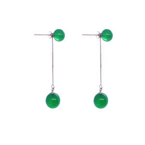 S925 Sterling Silver Green Agate Tassel Drop Earrings with sleek long metal chains