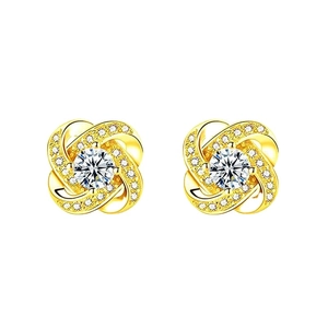 Sparkling S925 silver 18K gold clover earrings with rotating crystal diamond petals