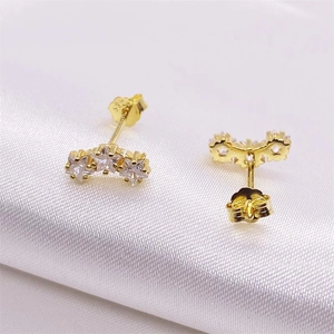 Elegant gold S925 sterling silver star stud earrings with sparkling cubic zirconia stones