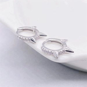Punk style S925 sterling silver hoop earrings with spikes and zircon stones