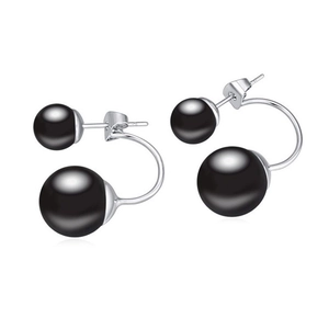 925 Sterling Silver Double Sided Black Onyx Stud Earrings Fashion Minimalist Front Back Geometric Sphere Earrings For Women