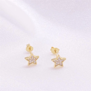Sparkling S925 sterling silver star stud earrings with pave zircon in gold finish