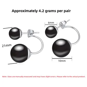 Technical size diagram for double black onyx stud earrings in S925 sterling silver