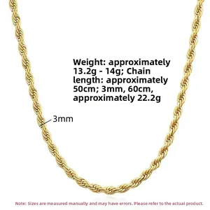 Spécificités de la chaîne torsadée en argent S925 doré 3mm avec longueur et poids