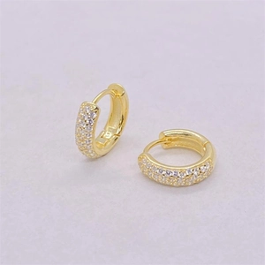 Detail view of gold S925 sterling silver hoop earrings with micro-paved zircon stones