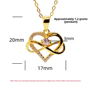Detailed view of golden infinity heart pendant with dimensions 20mm by 17mm