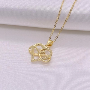 Elegant S925 sterling silver double heart pendant necklace with shimmering zircon accents