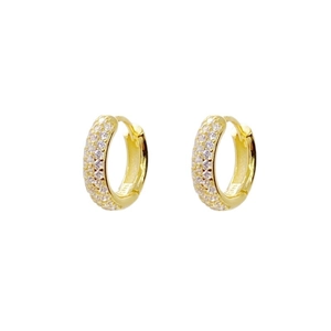 Elegant gold-plated S925 sterling silver hoop earrings with clear pave zircon stones