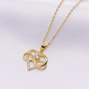 Elegant gold S925 sterling silver heart infinity necklace with white cubic zirconia