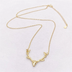 Minimalist S925 sterling silver deer antler necklace with adjustable gold finish chain
