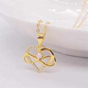 Elegant gold S925 sterling silver infinity heart pendant necklace with sparkling crystals