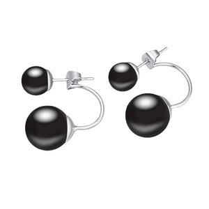Minimalist S925 sterling silver double black agate stud earrings with high-gloss mirror finish