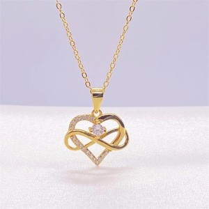 925 Sterling Silver Heart Infinity Pendant Necklace For Women Gold Plated Rhinestone Jewelry Gift Elegant Chain Necklace