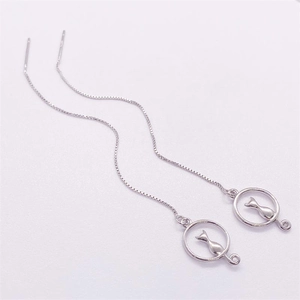 S925 sterling silver cat moon hoop drop earrings with long elegant box chain tassels
