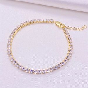 Classic gold S925 sterling silver tennis bracelet with sparkling zircon stones and lobster clasp
