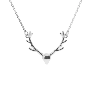 Minimalist S925 sterling silver deer antler pendant necklace with classic O-chain style