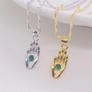 Collana Con Ciondolo Mano Di Fatima In Argento Sterling 925 Palmo Intarsiato Con Strass Verde Gioielli Placcati Platino Oro Per Donna