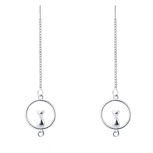 S925 sterling silver moon cat ear threader earrings with minimalist round ring pendants