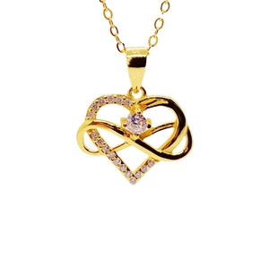 Golden S925 sterling silver infinity heart pendant necklace with shimmering crystals