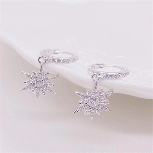 Elegant S925 sterling silver hoop earrings with shimmering star charm and zircons