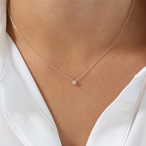 Minimalist S925 sterling silver necklace with a single round cut green zircon pendant