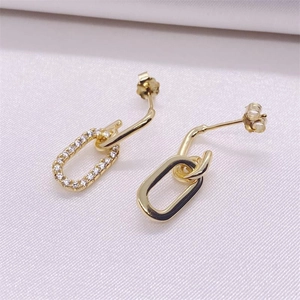 S925 sterling silver gold plated oval earrings with micro-pave cubic zirconia crystals