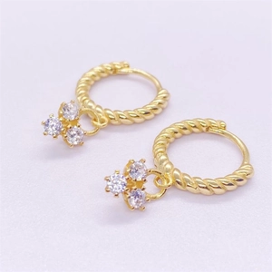 925 Sterling Silver Zirconia Twist Hoop Drop Earrings Gold Elegant Geometric Braided Texture Jewelry For Women Daily Party