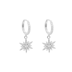S925 sterling silver hoop earrings with dazzling star charm and clear cubic zirconia