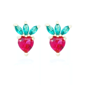 Boucles d'Oreilles Clous Fraise en Argent Sterling S925 Coréen Bijoux de Fruits en Strass Coeur Rose pour Femme Accessoire Doux Minimaliste
